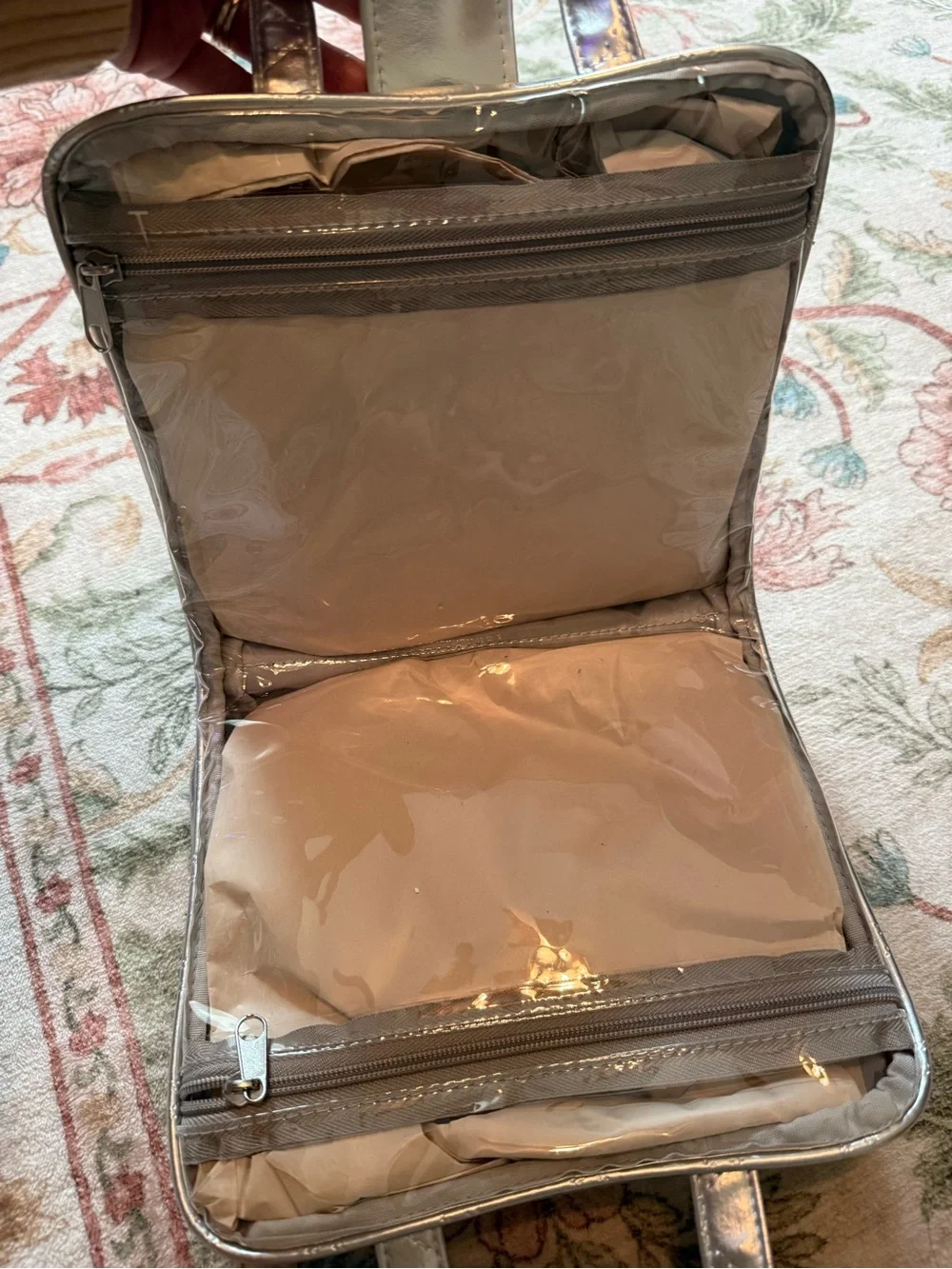 Tahari Silver Quilted Metallic Cosmetic Case